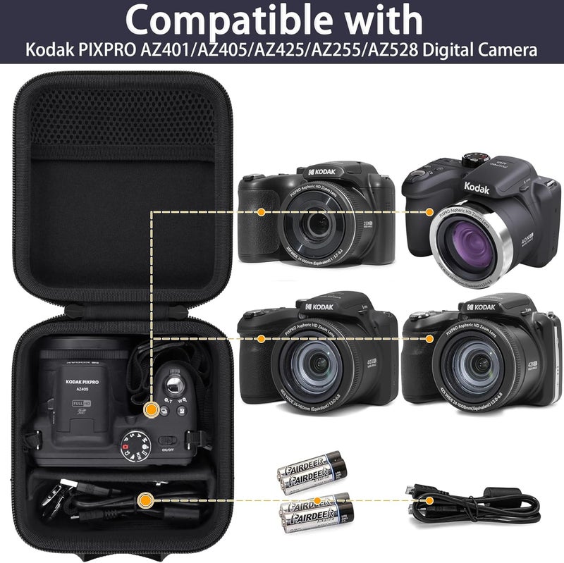 Baval Camera Case Compatible with KODAK PIXPRO AZ405/AZ425/AZ255/AZ401/AZ528 Digital Camera Vlogging Camera,Black Case - Image 3